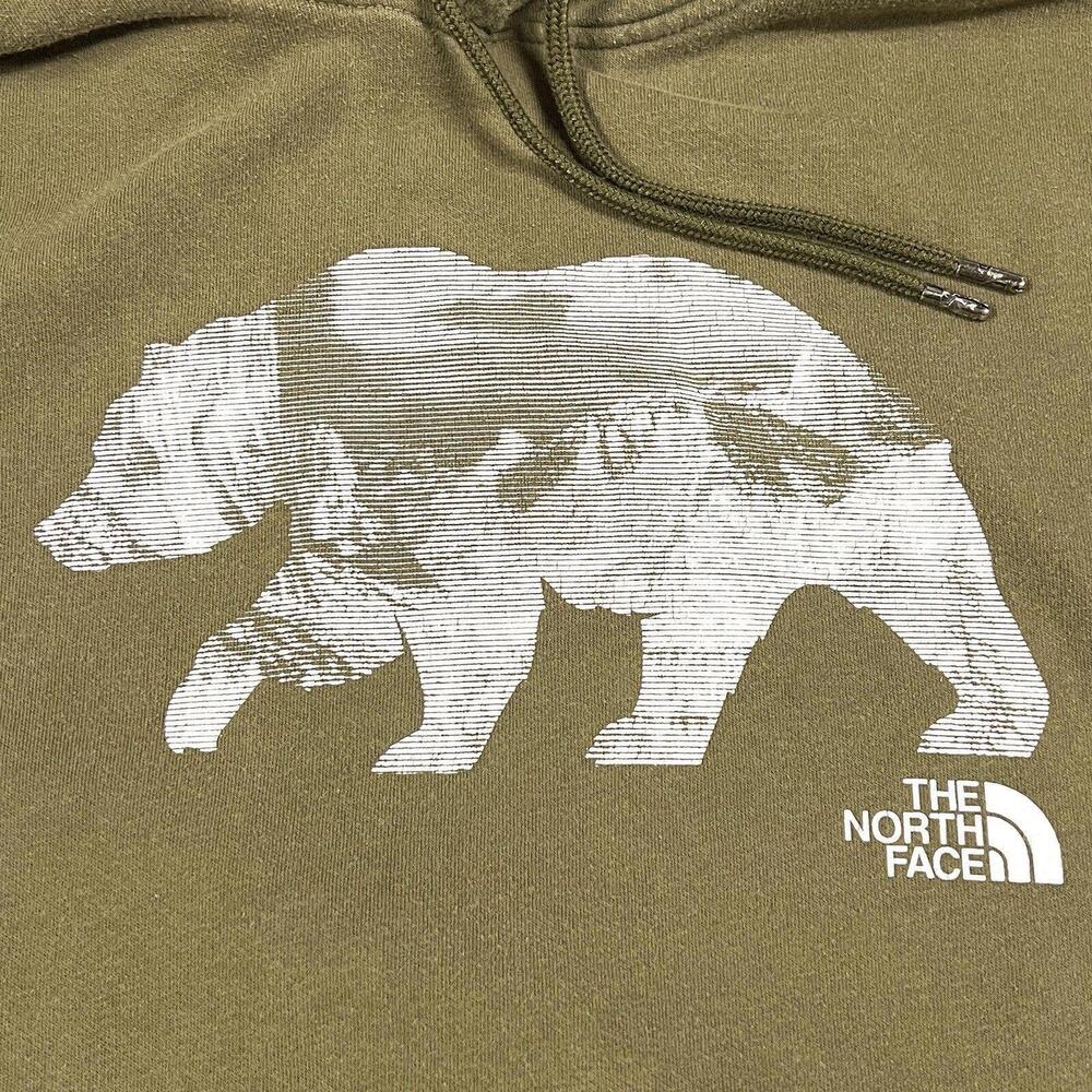 The North Face Pull Over Hoodie Bear Logo Spell Out Sz Medium M Green - Picture 2 of 9